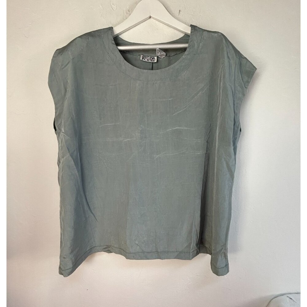 Vintage Regina Porter Womens Sage Green Textured Cap Sleeve Top Blouse Size 1X